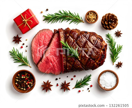 白色背景的烤牛肉 白色背景的烤牛肉 132261505