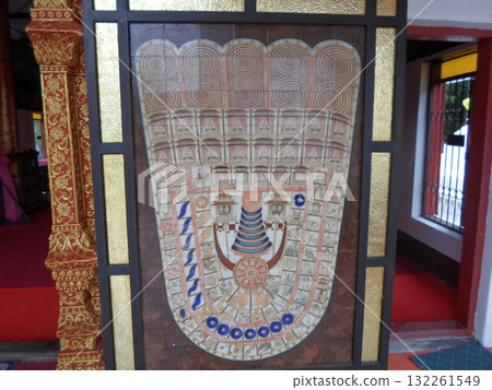Intricate Temple Wall Art Depicting a Sacred Footprint with Golden Accents Intricate Temple Wall Art Depicting a Sacred Footprint with Golden Accents 132261549