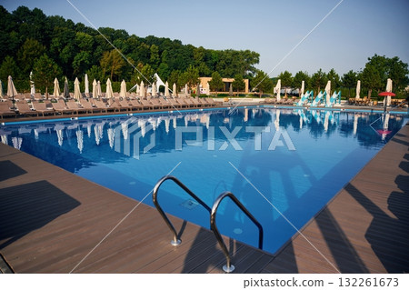 Beautiful vacation pool view at summer daytime 132261673