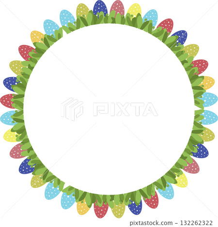 Easter eggs border frame with space for text. Border with decorated eggs on white background Easter eggs border frame with space for text. Border with decorated eggs on white background 132262322