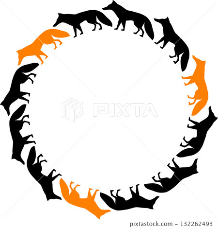 Fox animal frame. Vector illustration of a happy standing red fox empty frame box Fox animal frame. Vector illustration of a happy standing red fox empty frame box 132262493