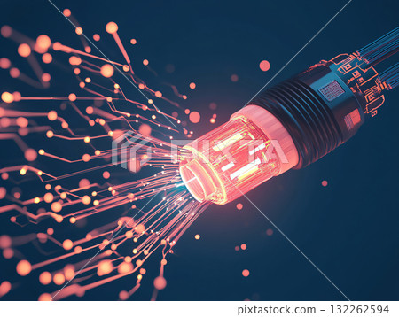 Dynamic illustration of fiber optic light trails in a high-energy. futuristic composition. AI Generated. 132262594