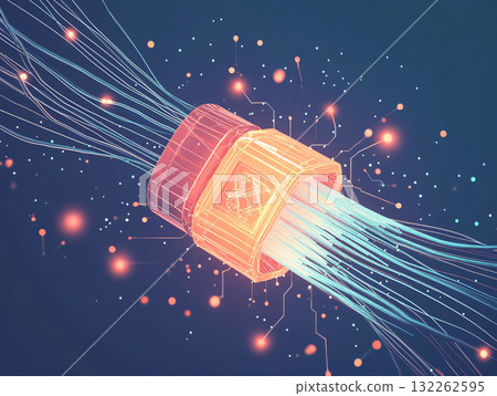Dynamic illustration of fiber optic light trails in a high-energy. futuristic composition. AI Generated. Dynamic illustration of fiber optic light trails in a high-energy. futuristic composition. AI Generated. 132262595