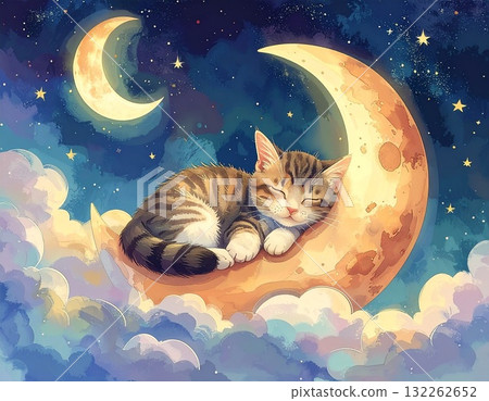 睡在夜空中的貓 132262652