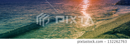 Seascape at sunset. Beautiful beach in the evening. Horizontal banner 132262763