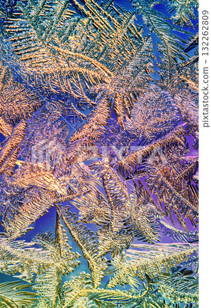 Ice texture on the window. Abstract background. Gradient color. Vertical banner 132262809