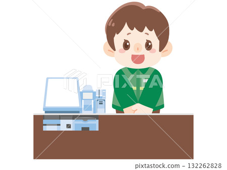 A clerk working at the cash register at a convenience store 132262828
