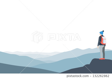 登山客從山頂眺望山脊線 132262862