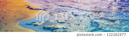 Seascape on a sunny day. Nature background. Horizontal banner Seascape on a sunny day. Nature background. Horizontal banner 132262877