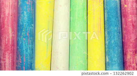 Row of colorful chalks. Horizontal banner Row of colorful chalks. Horizontal banner 132262902