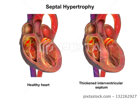 Septal hypertrophy, 3D illustration Septal hypertrophy, 3D illustration 132262927