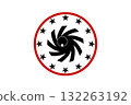 James rifled gun barrel grooves. Horizontal background with red border and stars. 132263192