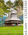 kuzhbeyi, ukraine - 12 may 2019: old wooden church on a hill in abandoned village of transcarpathia region, mizhhirya district. historic lemko architecture heritage 132263360