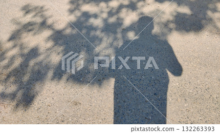 Shadow of man and tree on ground in daylight symbolizing human connection with nature solitude and peaceful reflection Shadow of man and tree on ground in daylight symbolizing human connection with nature solitude and peaceful reflection 132263393
