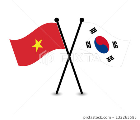 Crossed flags of Vietnam and South Korea, symbolizing international relations. 132263583