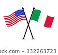 Crossed American and Italy Flags, Symbol of Diplomacy. 132263723
