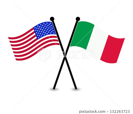 Crossed American and Italy Flags, Symbol of Diplomacy. 132263723