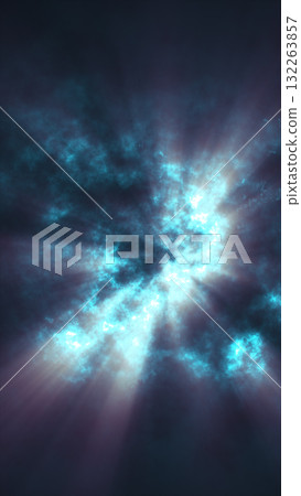 Bright blue energy cloud radiating light through a dark cosmic atmosphere 132263857