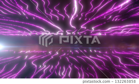 Abstract purple glowing streaks of energy flowing across a futuristic digital wave surface 132263858