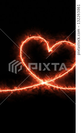 Burning fiery heart symbol with glowing flames on a dark background 132263861