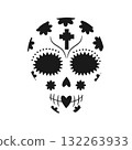 Mexican Sugar Skull with Flowers and Cross Decor Sticker Icon Day of the Dead Minimalist Design idea 132263933