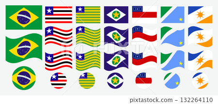 Collection of States Flags of Brazil Vector Illustration Including Historical Flags. Brazil, Brazilian Flag. 132264110