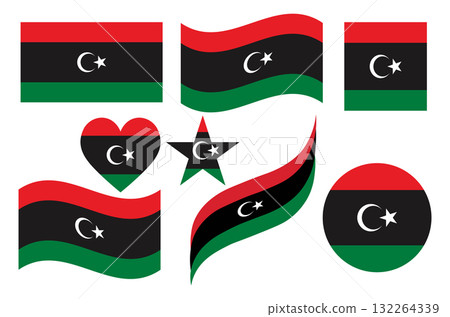 Assorted Libya Flag Designs in Various Styles. Assorted Libya Flag Designs in Various Styles. 132264339