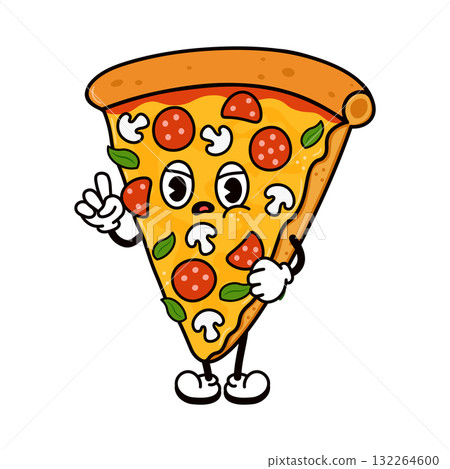 Retro pizza slice cartoon illustrating an important concept Retro pizza slice cartoon illustrating an important concept 132264600