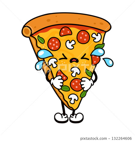 Crying pizza slice cartoon feeling sad emotion 132264606