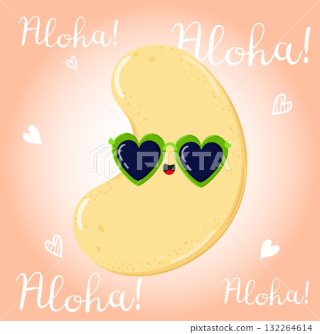 Cashew nut cartoon character wearing heart sunglasses 132264614