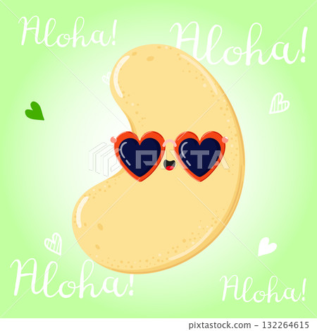 Cashew nut wearing heart sunglasses with Aloha text Cashew nut wearing heart sunglasses with Aloha text 132264615