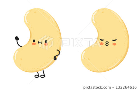 Cute cartoon cashew nut characters waving and kissing 132264616