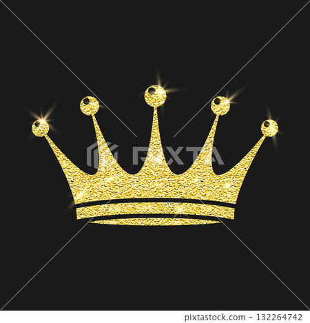 Gold Glitter Crown Royal Tiara Logo, Vector Illustration. Luxury Sparkle Emblem on Black. Gold Glitter Crown Icon for Queen and King. Gold Glitter Crown Clipart, Luxury Tiara Decor, Sparkling Jewel Gold Glitter Crown Royal Tiara Logo, Vector Illustration. Luxury Sparkle Emblem on Black. Gold Glitter Crown Icon for Queen and King. Gold Glitter Crown Clipart, Luxury Tiara Decor, Sparkling Jewel 132264742