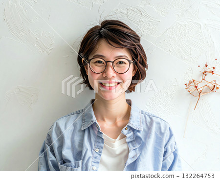 自然微笑的女人肖像(戴眼鏡)_3 自然微笑的女人肖像(戴眼鏡)_3 132264753