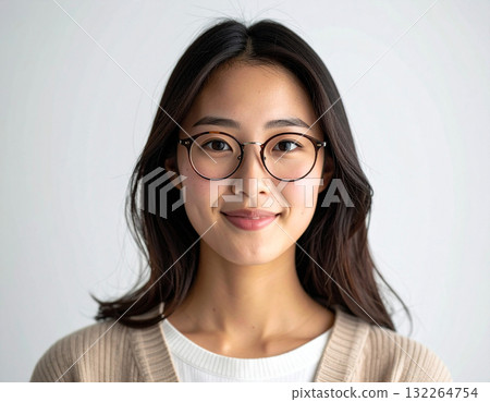 自然微笑的女人肖像（戴眼鏡）_4 132264754