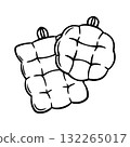 A set of oven mitts. Doodle illustration for menu design. Logo for a bakery, cafe, or restaurant. Kitchen utensils. 132265017