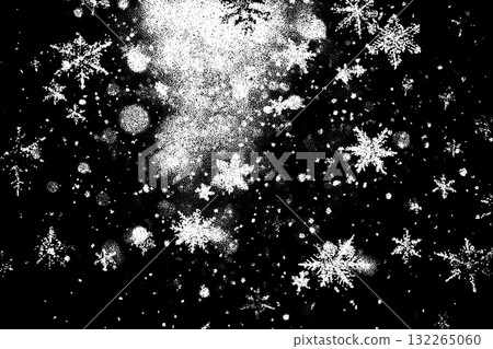Christmas snowflakes frame in retro dotwork style. Border of winter snow in vintage style. Christmas snowflakes frame in retro dotwork style. Border of winter snow in vintage style. 132265060