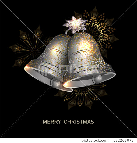 Merry Christmas. 2026. Isolated white bells with exquisite gold snowflakes Merry Christmas. 2026. Isolated white bells with exquisite gold snowflakes 132265073