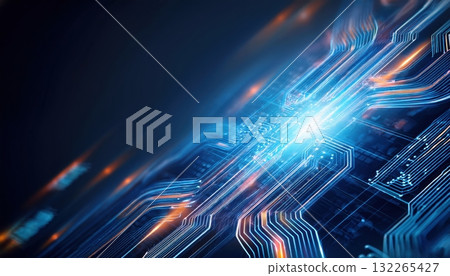 Circuit board featuring a blue light emphasizing the concept of digital acceleration in technology Circuit board featuring a blue light emphasizing the concept of digital acceleration in technology 132265427