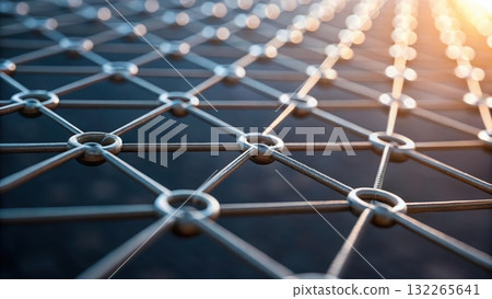 Bright metal mesh with sunlight in background highlighting tokenized smart contract processing technology Bright metal mesh with sunlight in background highlighting tokenized smart contract processing technology 132265641
