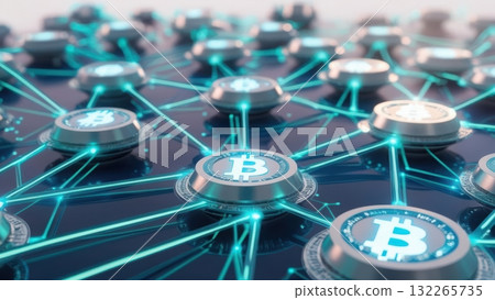A network of bitcoin representing global financial connectivity and the future of digital currency 132265735