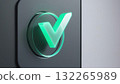 Holographic luminescent checkmark on a grey background with futuristic user interface elements 132265989