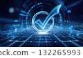 Luminous checkmark seamlessly embedded into ai-driven futuristic interface with animated elements 132265993