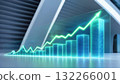 Luminous 3d holographic financial chart integrated with a green line graph in a futuristic setting 132266001