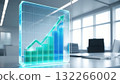 Luminous 3d holographic glass icon featuring a financial chart in a business environment context 132266002