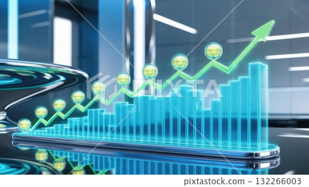 Luminous 3d holographic laptop displaying a financial graph in a modern business context 132266003