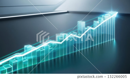 Luminous 3d holographic bar chart emitting light with a rising trend in a futuristic business setting 132266005
