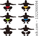 A set of a sumo wrestler's back view posing in a squatting position 132266094