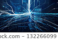 This image showcases a futuristic, abstract representation of AI, featuring glowing lines and digital interfaces, conveying complex data flow. 132266099