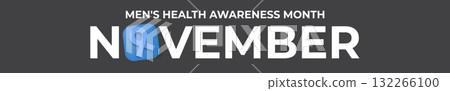 November Mens Health awareness month wide text banner with blue ribbon icon. Blue November is prostate cancer awareness month. november mens health month wide banner 132266100